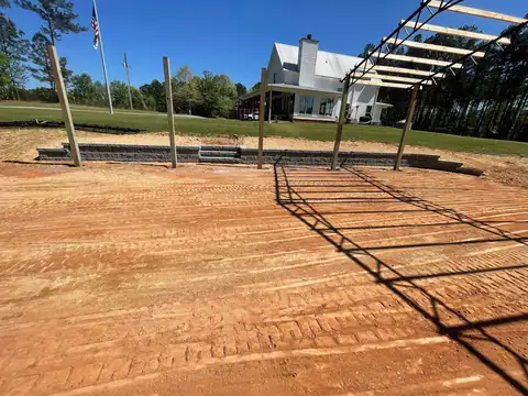 Graded building pad with layout lines