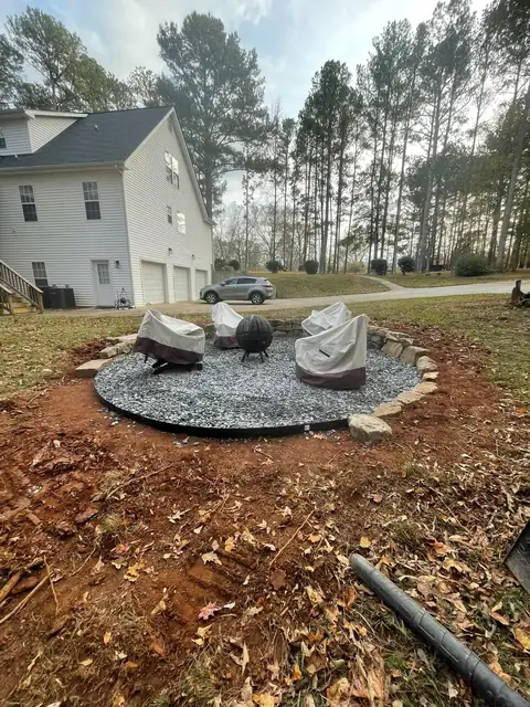 Fire pit area beside the house