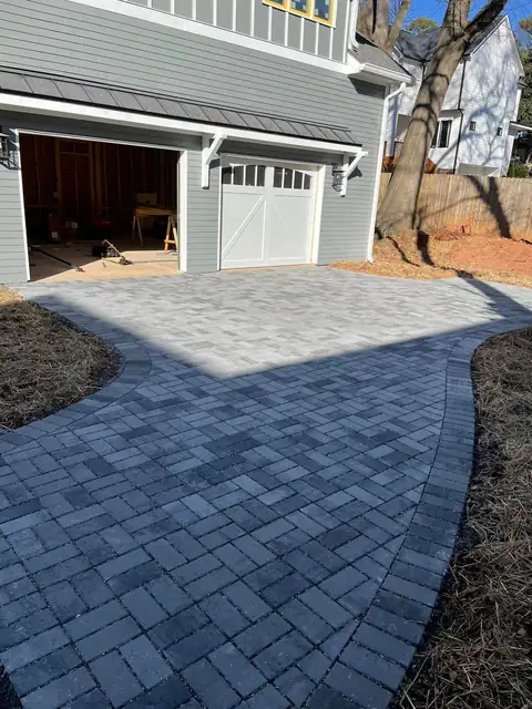 Permeable paver apron in front of the garage