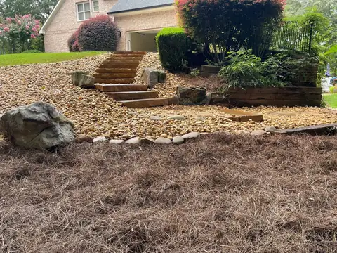 Boulder steps through a river rock bed